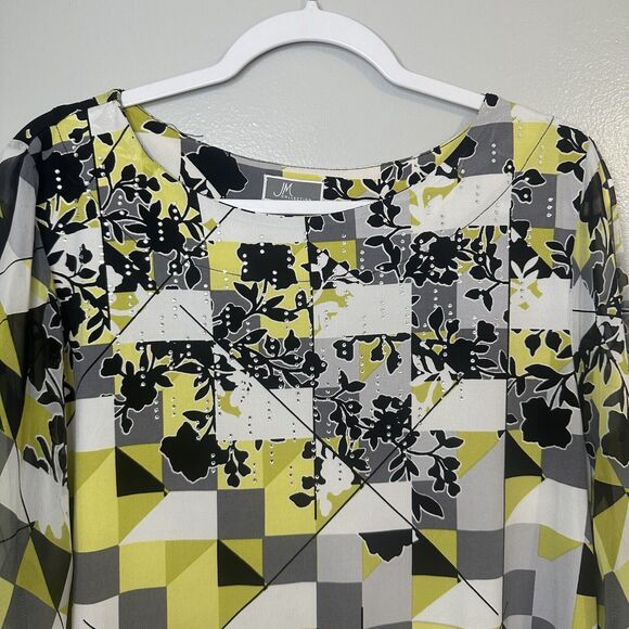 JM Collection Women’s Size L Multicolor Studded 3/4 Sleeves Blue Green - Picture 3 of 13